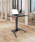 Height Adjustable Standing Desk Podium With No Sweat Foot Pedal And Smooth Roll Casters For Teachers Ergonomic Mobile Lecture Stand with adjustable desktop.