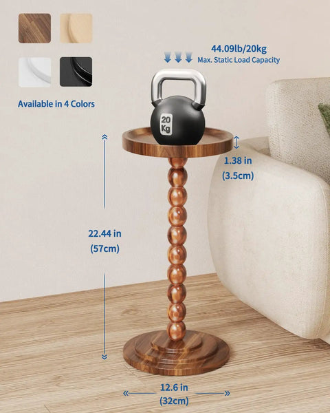 Round Walnut Wood Side Table With Solid Wood Columns, Ultra Sturdy Mid Century Modern Drink Table For Living Room, Bedroom Or Office