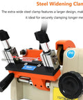 Close-up of steel widening clamp on Top Shelf Metal Parts Duplicator With High Precision Hardware Cutter, shows 98mm capacity.
