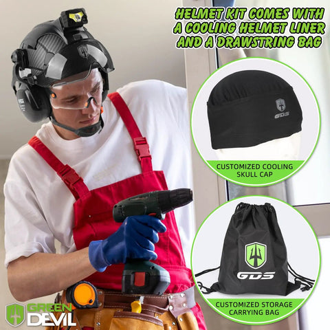Built Tough Hard Hat Safety Helmet With Rechargeable Headlamp Visor Ear Muffs Vented Design Waterproof Bag 7 In 1 Kit