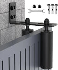 Heavy Duty Sliding Gate Roller Hardware Kit With Steel Wall Mount Bracket And Nylon Roller Guide For Rolling Doors Garage Gates And Wood Gates Adjustable Bracket For Precise Alignment Black Finish 6 Inch installed close-up view