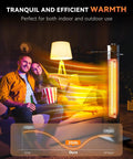 Couple enjoying warmth from Go To Outdoor Infrared Patio Heater 1500W 36 Inch Tower with Three Heat Levels in cozy living room