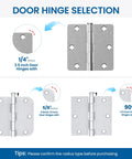 18 Pack Brushed Nickel Door Hinges Three And A Half Inch By Three And A Half Inch Interior Hinge With One Quarter Inch Radius Satin Nickel Finish Built For Steel Residential Doors Fits Bedroom And Standard Doors door hinge selection guide showing different radius types 1/4, 5/8, 90 degrees