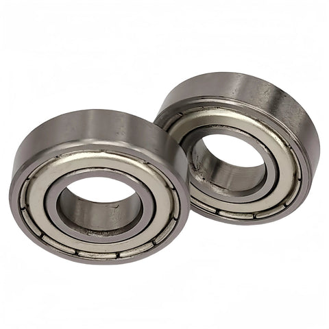 Two chrome steel double-shielded ball bearings, bore 1/2 in, OD 1-1/8 in, width 5/16 in.