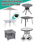 Two Pack Thicker Patio Table Umbrella Hole Ring Plug Caps Outdoor Parasol Hole Covers Inserts Stabilize Wind Prevent Scratches And Table Swing Fits Two Inch Holes Durable Backyard Table Accessory shown with various patio tables.