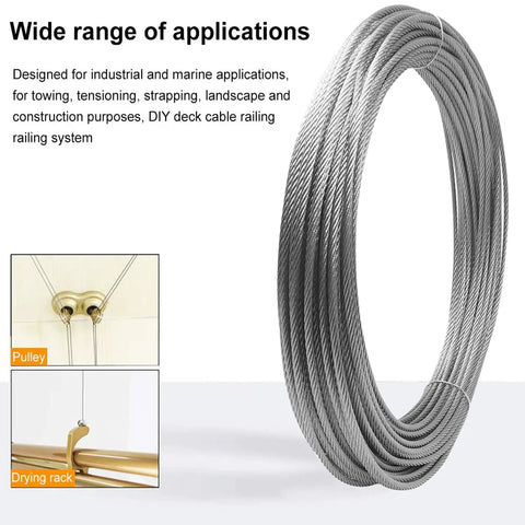 Coiled 120 Ft One Eighth Inch T316 Stainless Steel Aircraft Wire Rope Cable For DIY Railing And Decking, Industrial and Marine Applications.