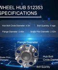 Rear Wheel Bearing Hub Assembly 512353 specifications diagram with dimensions and lug details