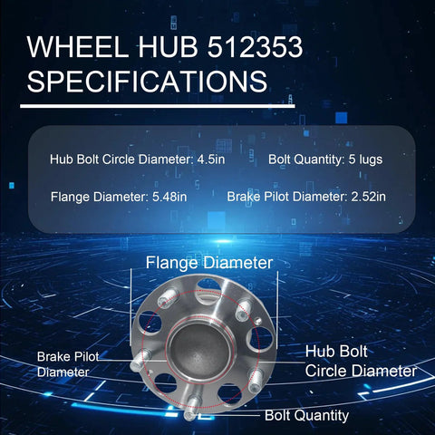 Rear Wheel Bearing Hub Assembly 512353 specifications diagram with dimensions and lug details
