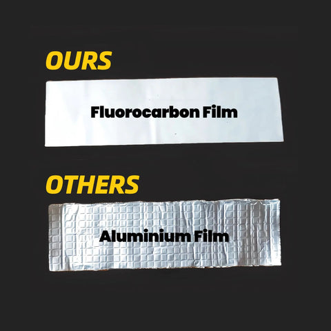Comparison of RV Sealant Tape 2 Inch By 16 Foot Waterproof Butyl Tape With Fluorocarbon Film and aluminum film.