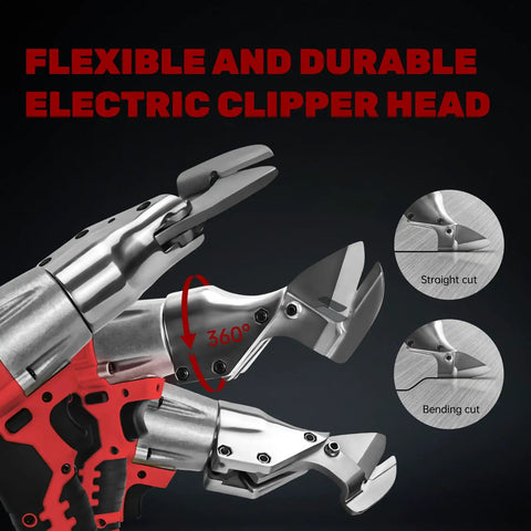 Beefy Cordless Sheet Metal Shear For Milwaukee 18V Battery, flexible clipper head demonstrating straight and bending cuts