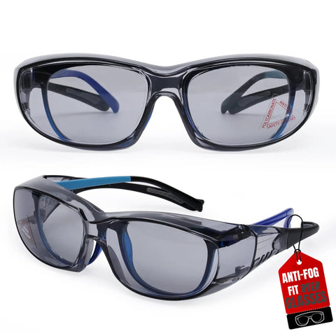 PrimeX Anti Fog Safety Glasses For Over Eyeglasses With Side Shields ANSI Z87.1 UV Protection Wraparound Design