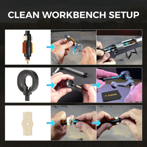 Remington Model 700 Field Cleaning Kit With Quick Action Brush And Tough As Nails Steel Bolt Opener Including Five No Nonsense Replacement Swabs For Gritty Raceway Lugs And Snappy Firing Pin Service. Step-by-step setup for cleaning.