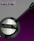 Ball turning attachment for lathe with circular metal base, protractor-style scale, and black handle