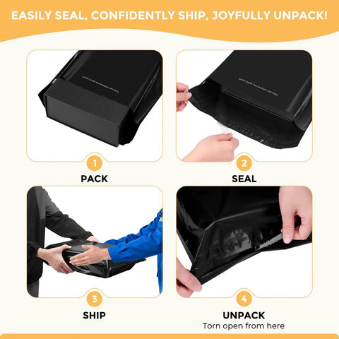 Black 14.5x19 Inch Poly Mailers, 50 Pack, Heavy Duty Self Adhesive Bags With Tear Strip For Clothes, Easy Seal And Open