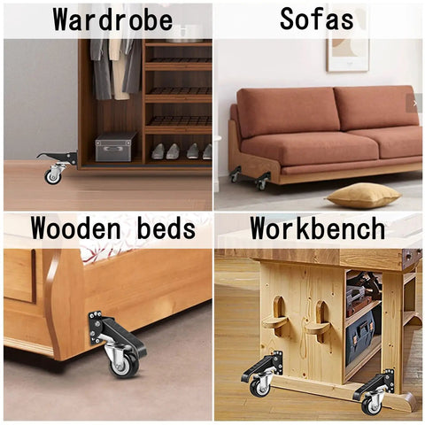 Heavy Duty Pedal Casters, Smooth Rollout Swivel Wheels For Workbenches, 65mm Polyurethane Step Down Caster Set Of 4 on furniture items.