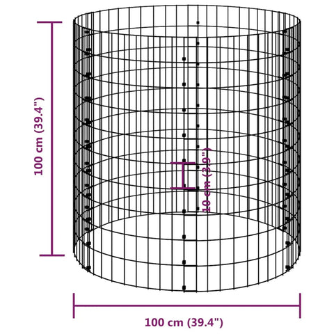 Large Galvanized Steel Garden Composter 39.4 Inch Cylindrical Outdoor Bin for Yard and Patio, grid wireframe image.