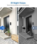 "Comparison of day and night vision of 1080P Wireless Video Doorbell Cam With AI Human Detection, Crystal Clear Night Vision, Two Way Talk, 2.4GHz WiFi, Indoor And Outdoor Home Security Cam For Front Door And Yard, Cloud Storage Sold Separately" with IR night vision at a front door entryway.