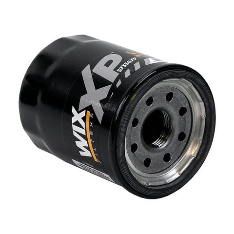 Beefed Up XP Oil Filter Replacement For Synthetic Oil Heavy Duty Filtration; side view of black oil filter.