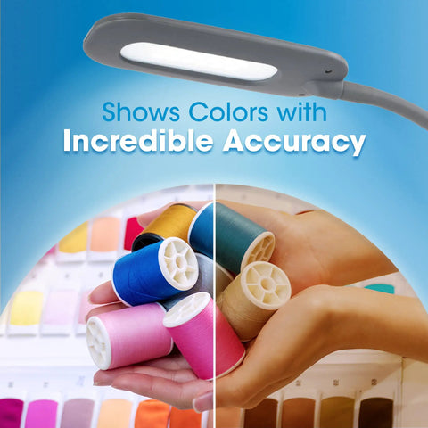 Soft Touch LED Desk Lamp With 3 Brightness Levels And 450 Lumens illuminating colorful threads for accurate color display
