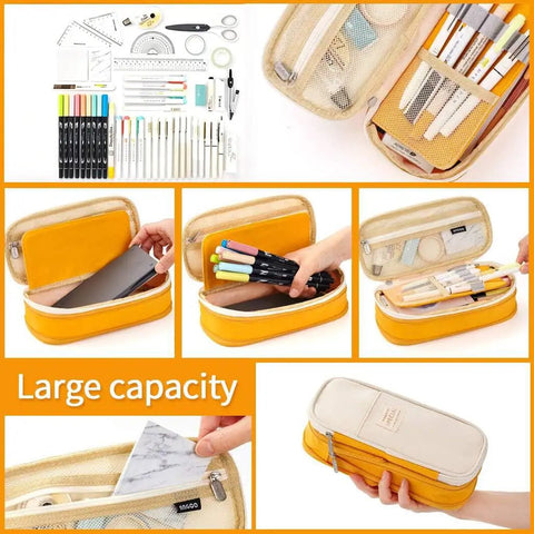 Ultra Large Capacity Pencil Case For School And Office Fits Up To 50 Pens Or 90 Pencils Two Tier Mesh Pocket Organizer