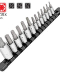 Torx Plus 13-Piece Bit Socket Set with 6 Lobe TP-8 IP-8 Through TP-60 IP-60, S2 Steel Bits and CrV Sockets on holder