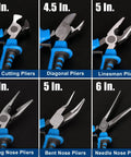Six Piece Mini Pliers Set With Precision Tools Including Needle Nose Bent Nose Long Nose Diagonal And End Cutting Pliers