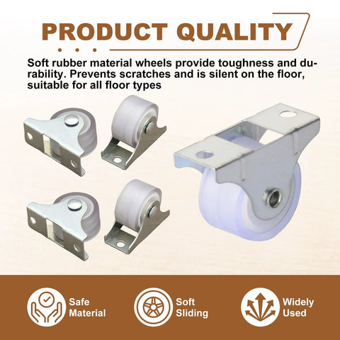 1 Inch Mini Caster Wheels Set 8 Pieces Fixed Silent Non Swivel Thickened Rubber Castors With Metal Top Plate for Furniture