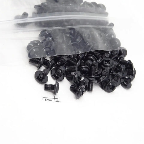 Heavy Duty M3x5 PC Mounting Screws For Case Assembly And Motherboard Secure Fastening With Phillips Round Head and Pad in sleek black zinc finish.