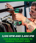 Person using 18V MultiVolt Brushless Impact Driver Kit with 2 Batteries for heavy duty projects in a closet installation