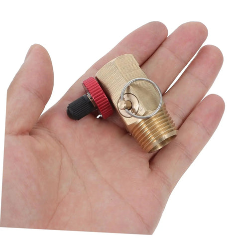 Rock Solid Brass Safety Valve For Air Tank Manifold With Fill Port And Npt Hose Valve Compressor Accessory for safe inflation in hand.