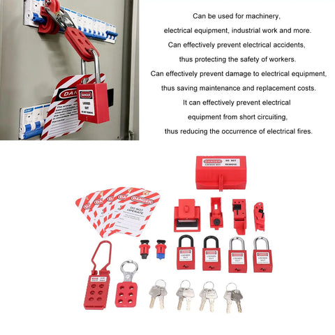 Boss Level Electrical Lockout Tagout Kit With Safety Locks Hanging Tags Key Storage Bags For Machines To Prevent Accidents Short Circuits Fires In Industry Using Abs Brass Steel Nylon Gear That Looks Sharp Is The Real Deal And Ready To Go, red breaker lock