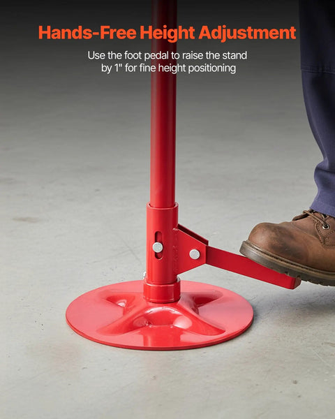 Foot pedal on underhoist vehicle support stand for safer lifts, heavy duty three quarters ton capacity up to 1653 lbs, 12 inch base.