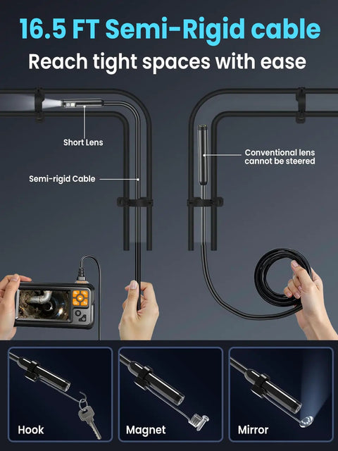 Endoscope Camera With Light Pro Grade Dual Lens 4.3 Inch IPS Screen 1080P HD Borescope 8 LED Lights Semi Rigid Cable IP67 Waterproof