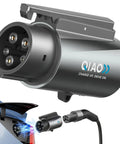 Heavy Duty Tesla To J1772 Charging Adapter Providing No Fuss Electric Car Power Up To 80 Amps 250 Volts AC close-up of connector.