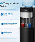 Top Loading Water Cooler Dispenser With Three Temperature Settings showing hot, room, and cold water dispensing