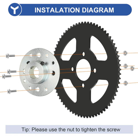 Installation diagram of Go Kart Sprocket Set 72 Tooth with 35 Chain and Hub 1 Inch Bore One Quarter Inch Keyway Replacement