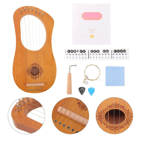Portable 7-String Lyre Harp Kit For Adults With Wooden Body, Metal Strings, Tuning Wrench, Music Book, Extra Strings, Stand