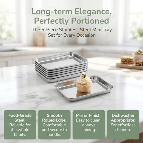 Six Pack Stainless Steel Plates For Everyday Dining 9.2 Inch By 7 Inch Dimensions Food Grade Non Toxic Lead Free Unbreakable Easy Clean