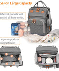 Waterproof Diaper Backpack With Changing Station And USB Charging Port For Moms And Dads Large Capacity Gray, open compartments