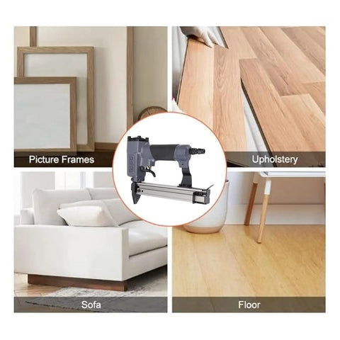Sick Performance Pneumatic Brad Nailer For Woodworking Jobs Ergonomic Body And Lightweight Design Air Powered Nail Tool on upholstery and flooring.