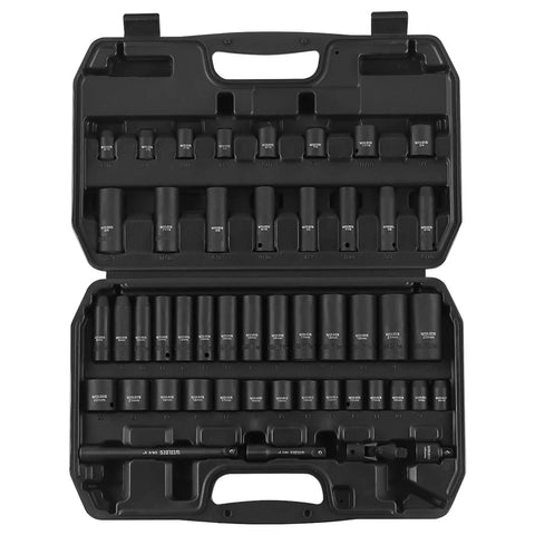 Three Eighths Inch Drive Impact Socket Set, 48 Piece SAE and Metric 6 Point CrV Steel Mechanic Socket Kit with Deep and Shallow Sockets