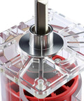 Top Shelf Stainless Steel Router Bushing Template Guide For Wood And Metal Crafts With Bulletproof Durability And No Sweat Alignment For Sick Precision Cuts On All Weekend Warrior Projects; close-up view of the stainless steel base and clear router template.