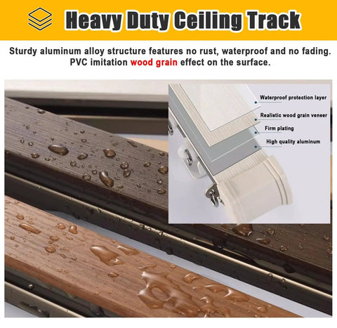 Wood Grain Curtain Rods With Snag Free Double Track Sliding Rail System For Windows Heavy Duty Aluminum Curtain Pole For Privacy Or Space Dividing Adjustable 4 To 16 Ft Wall Divider Track, wood grain finish