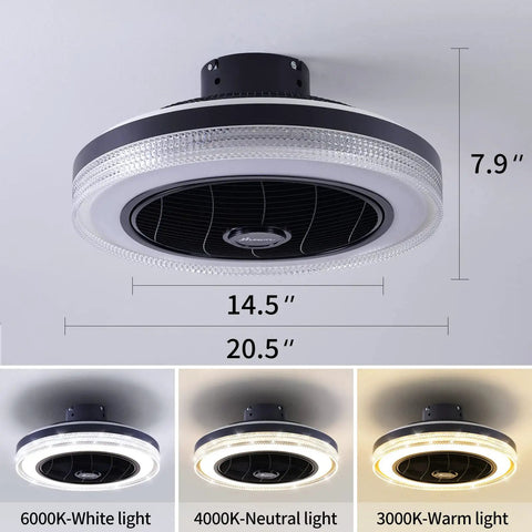 Bladeless Ceiling Fan With Lights Remote Control 21 Inch 3 Color Options 3 Speeds Enclosed Low Profile Flush Mount Ultra Quiet Copper Motor Ideal For Living Room And Kitchen