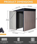 4x6 Ft Lean To Shed With Sloped Roof, Metal Storage Shed With Lockable Doors, Backyard Organizer, Brown, Open Door View