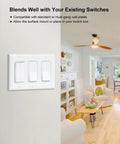 Wireless Light Switch Kit With Receiver For No In-Wall Wiring installed in modern living room with ceiling fan.