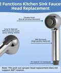 Pull Out Sink Sprayer Head Replacement With Two Spray Modes For Kitchen Faucets Fits G One Half Inch Or Thirteen Sixteenth Inch Thread Chrome Finish Standard Hose Connection Easy Upgrade