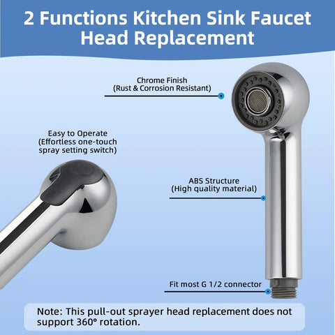 Pull Out Sink Sprayer Head Replacement With Two Spray Modes For Kitchen Faucets Fits G One Half Inch Or Thirteen Sixteenth Inch Thread Chrome Finish Standard Hose Connection Easy Upgrade