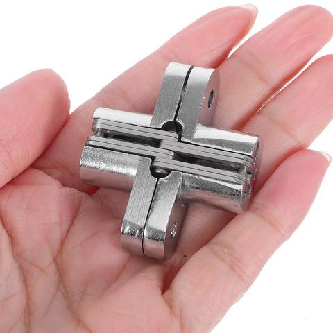 Concealed Folding Cross Hinge For Wooden And Wardrobe Doors Stainless Steel With Easy Install Hidden Pivot Design held in hand