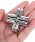 Foldable Hidden Door Hinge For Cabinets, Concealed Cross Hinge Made Of Zinc Alloy And Stainless Steel, in hand showing size